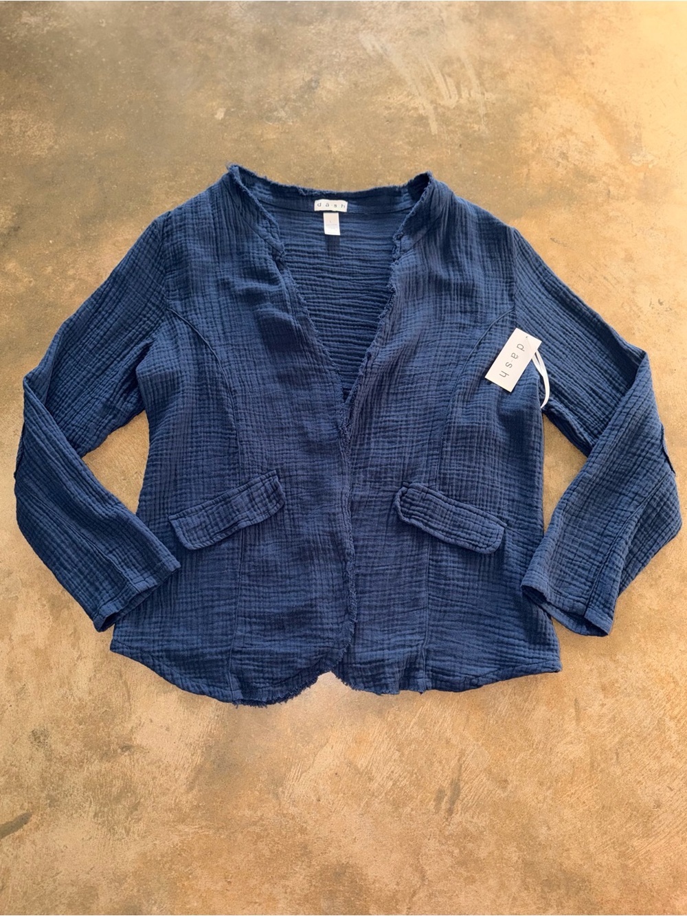 Dash NWT Navy 100% Cotton Gauze Blazer Jacket Coastal Large Teacher Lightweight